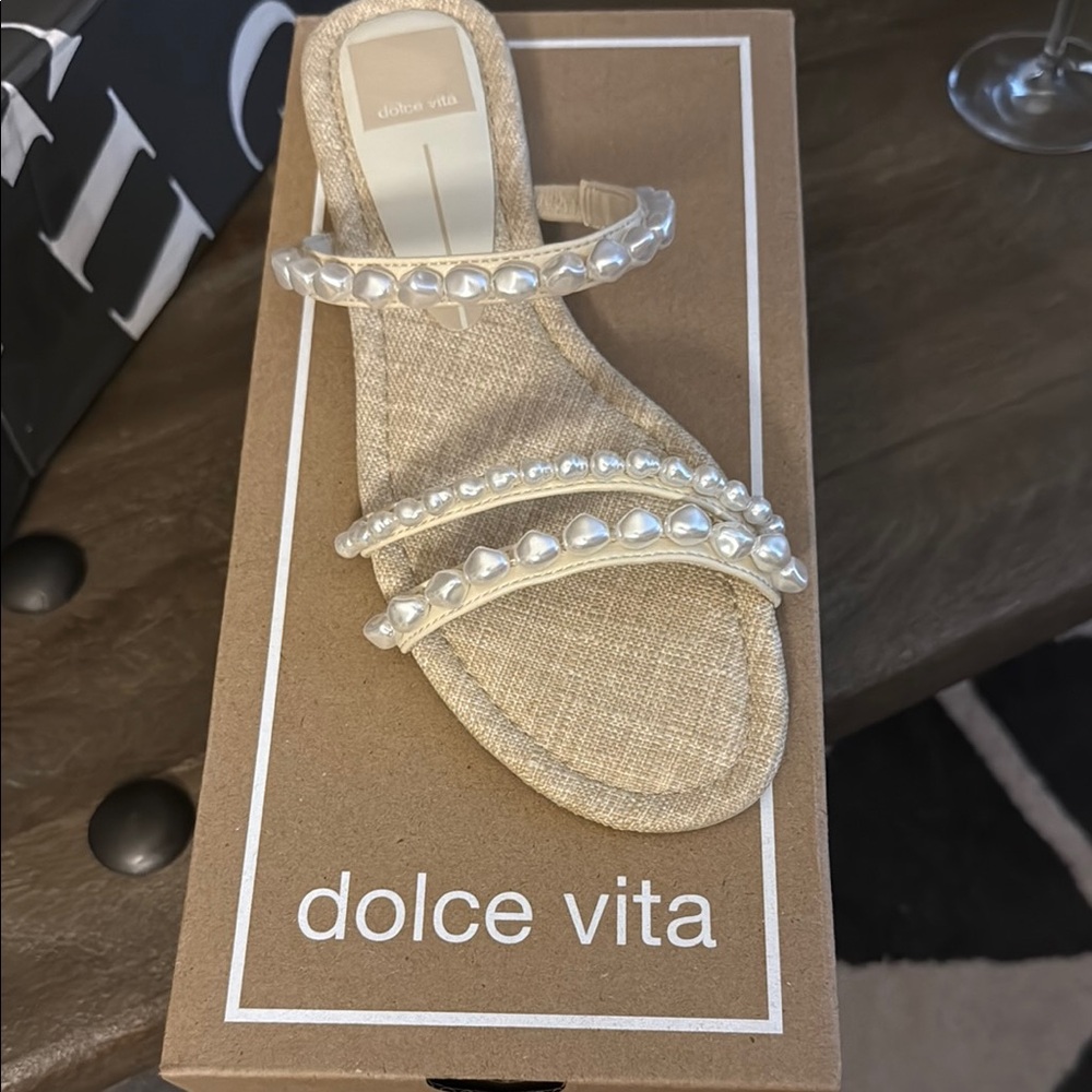 Dolce Vita Tan and White Sandals with Woven Texture